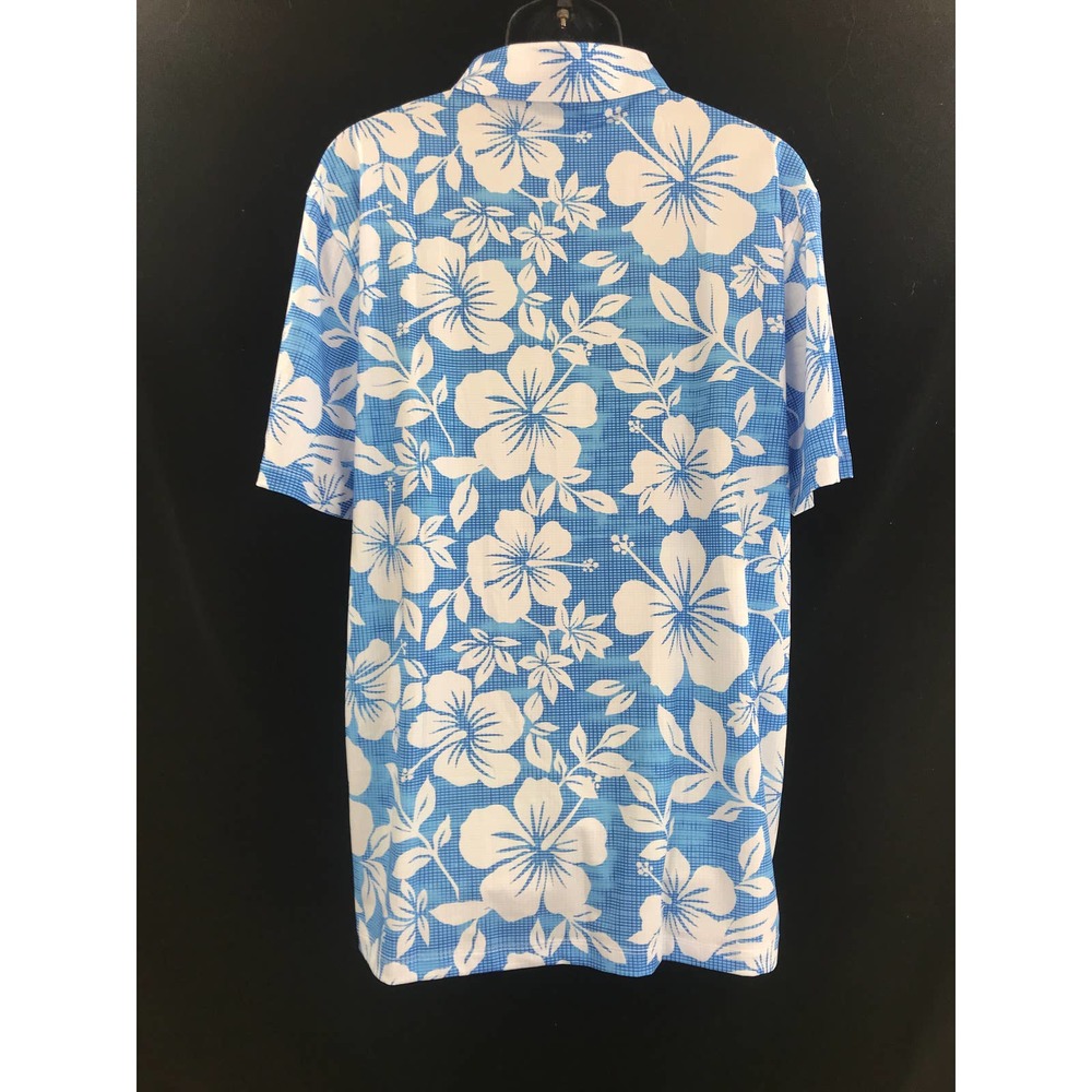 Men's Hawaiian print Golf Polo by Yatta  blue white floral Size M New - Picture 3 of 7